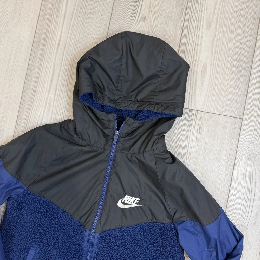 Nike Jacket Youth Large Navy Black Fleece Full Zip Windrunner Pockets AA0069‎